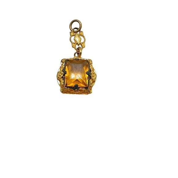 UNCAS Citrine Colored Rhinestone Filigree Ring Pendant Set Gold Tone Vintage - Picture 7 of 7